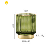 喻娄小西家北欧复古墨绿金边玻璃罐笔筒化妆刷收纳筒插花花瓶桌面摆件 收纳筒-墨绿小号