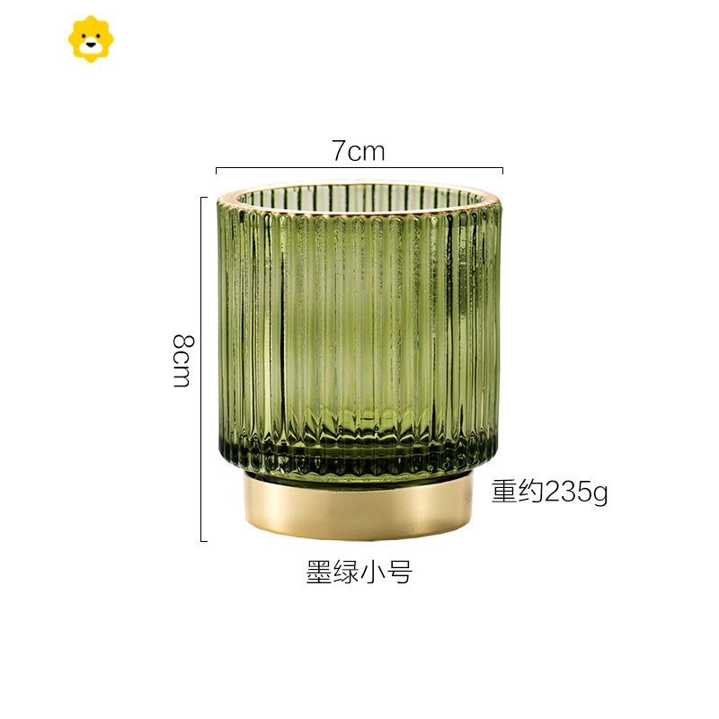 喻娄小西家北欧复古墨绿金边玻璃罐笔筒化妆刷收纳筒插花花瓶桌面摆件 收纳筒-墨绿小号
