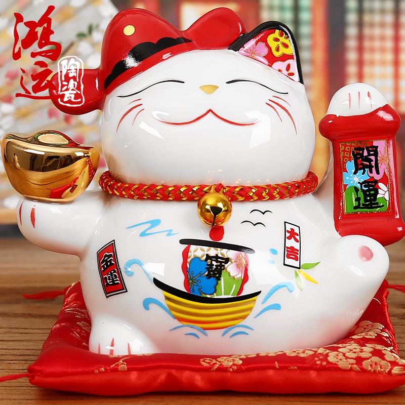 猫陶瓷存钱罐店铺开业创意礼品家居客厅日本发财猫陶瓷小摆件 三维工匠 5寸小花季猫高清大图