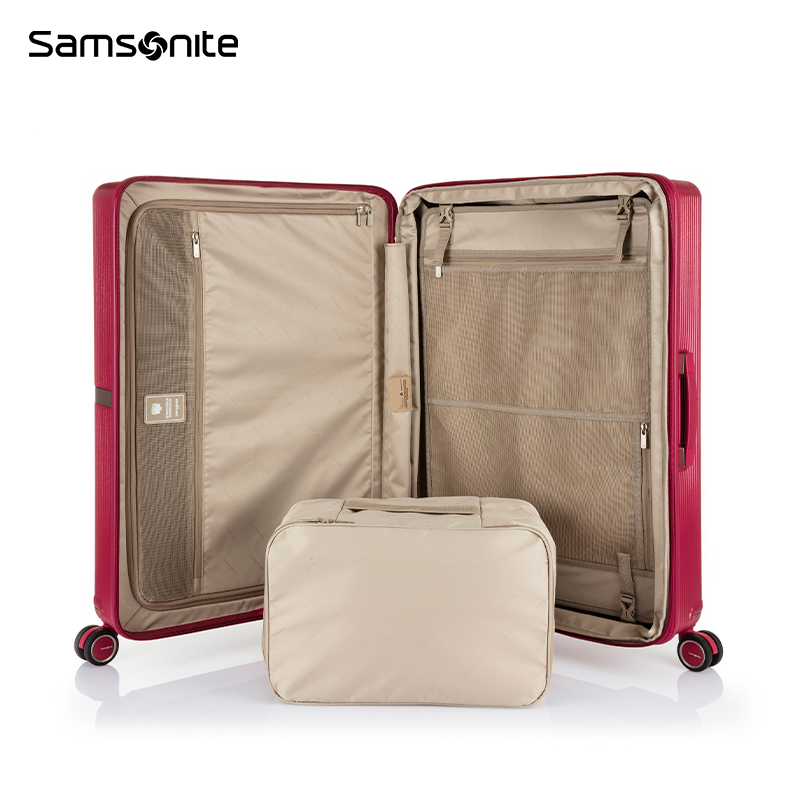 新秀丽(Samsonite)流金箱 拉杆箱行李箱 铝质LOGO条时尚条纹旅行箱 大容量行李箱HH5 红色 25英寸高清大图