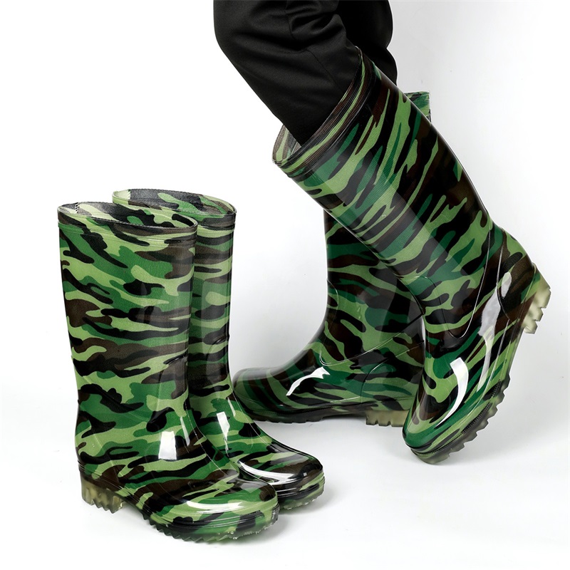 迅众 足部防护鞋迷彩高筒胶鞋男士加绒保暖防水鞋防滑鞋中筒成人胶鞋施工长筒胶鞋高清大图