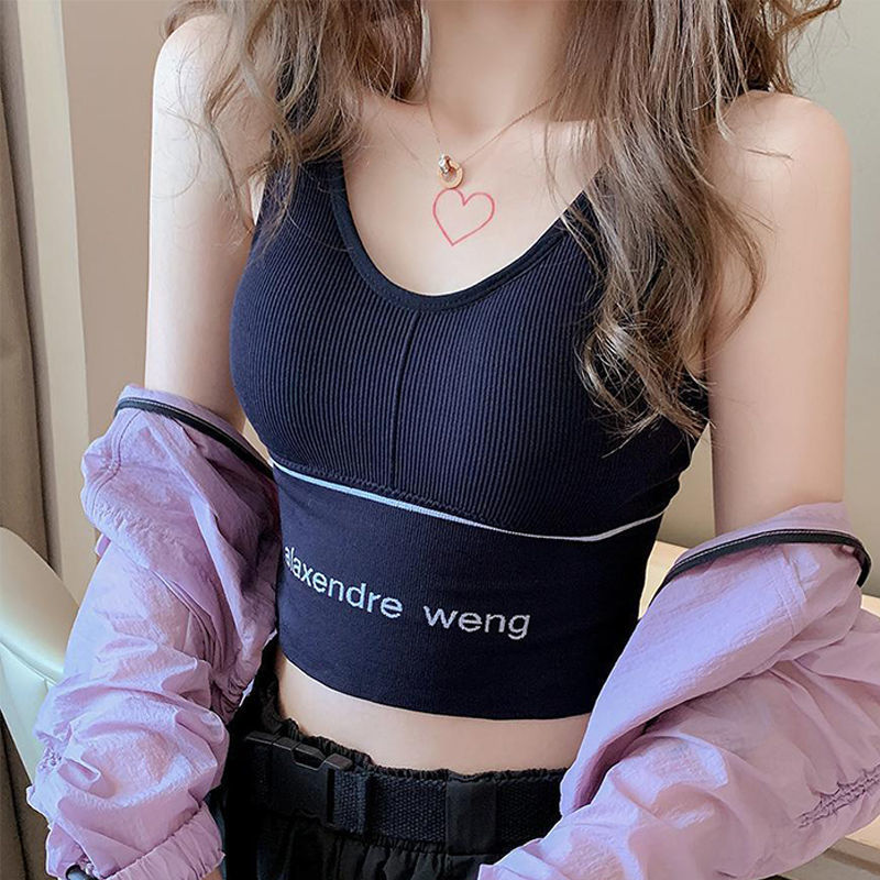 运动背心女外穿带胸垫u型美背聚拢防震瑜伽内衣打底抹胸上衣衫伊格