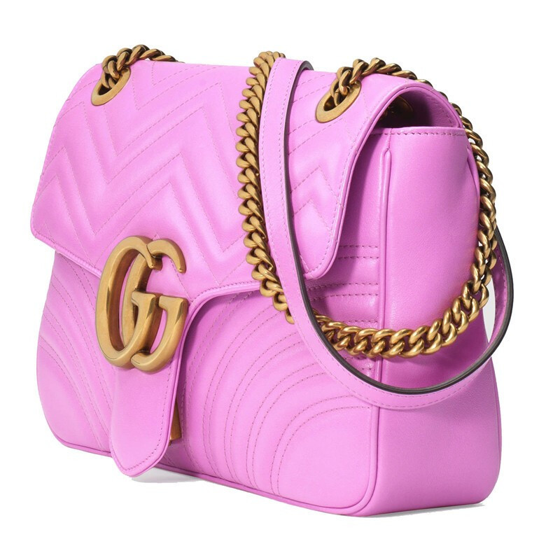海外直邮gucci古驰女包ggmarmont系列粉色中号绗缝链条包单肩包斜挎包