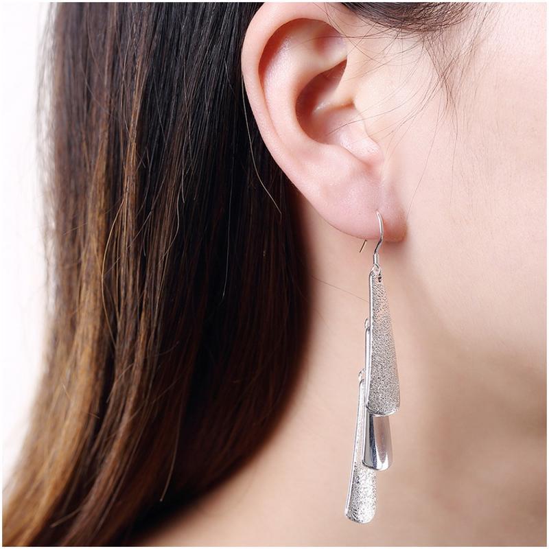 Women silver plated earring镀925纯银长款时尚大气耳环耳饰E015
