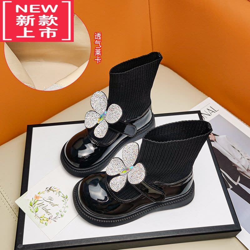 可莉允女童靴子儿童马丁靴2022秋冬新款公主短靴宝宝单靴加绒皮靴袜子靴图片