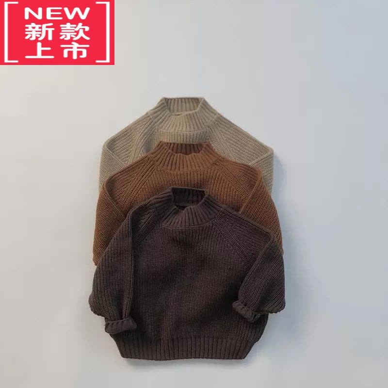 可莉允韩国童装2022新款秋冬儿童加厚粗针打底半高领男女童毛衣简约风图片