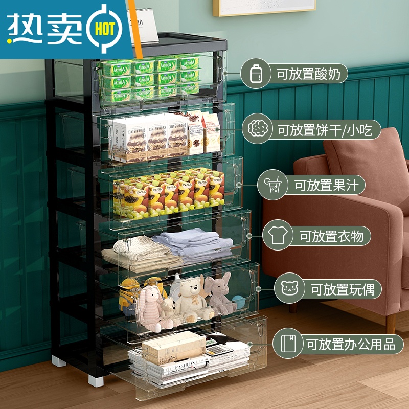 XIANCAI家用零食置物架儿童玩具收纳架卧室宿舍床头整理收纳盒可移动推车高清大图