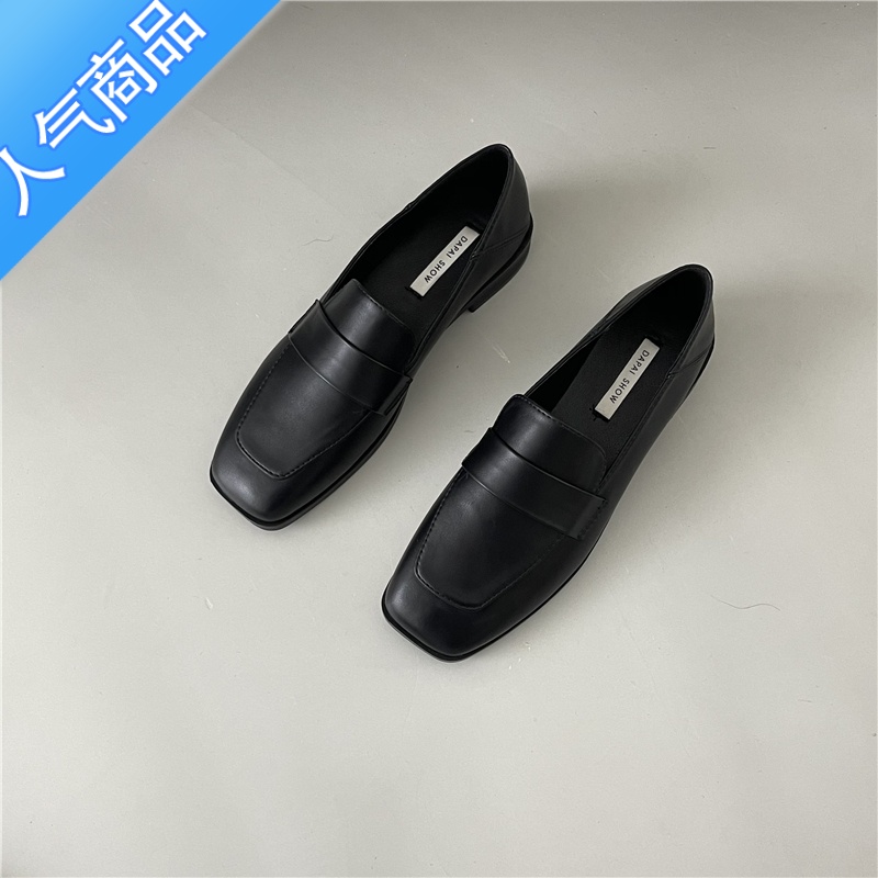 SUNTEK英伦方头百搭软皮平底小皮鞋女春秋2023新款一脚蹬乐福鞋加绒瓢鞋高清大图