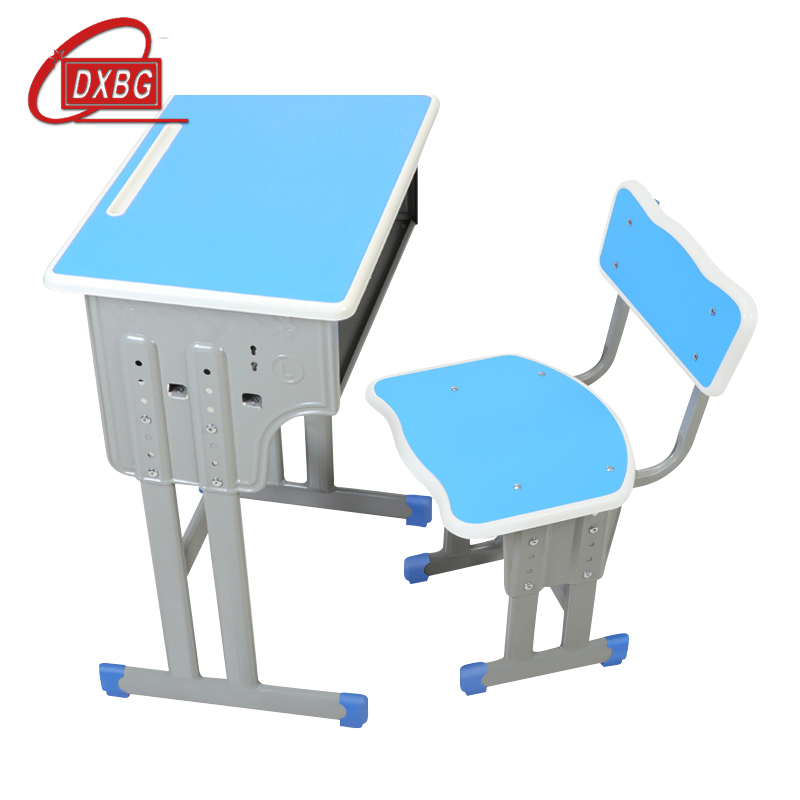 DXBG学生课桌椅儿童学习桌单人培训辅导补习班升降课桌椅学校写字课桌【工厂现做 7天内发货】 双柱单人靠背胡兰色