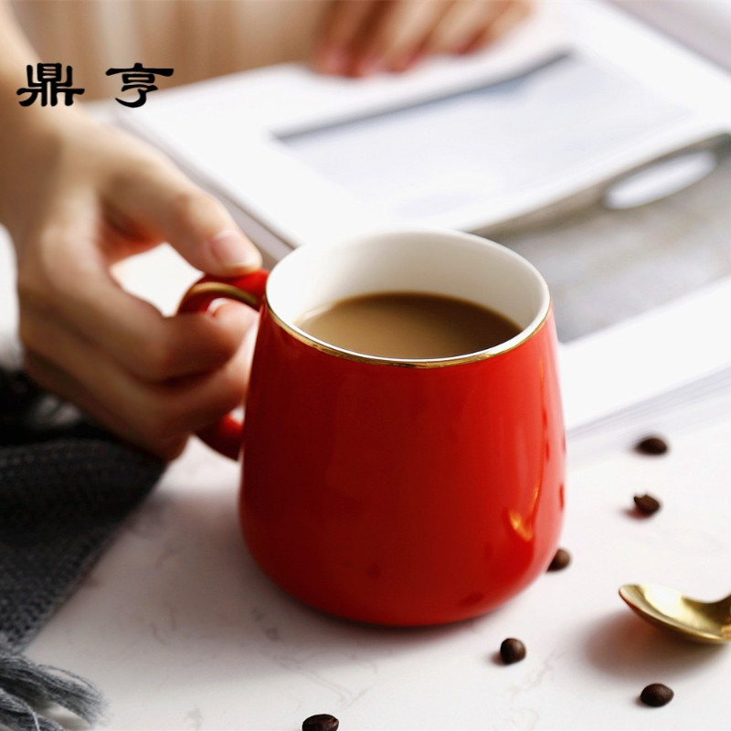 鼎亨欧美红色出口欧式陶瓷杯茶杯黑色描金边水杯马克杯咖啡杯下午