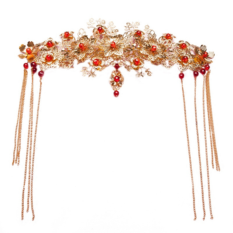 中式新娘古装头饰秀禾服饰婚礼结婚额饰流苏凤冠汉服配饰