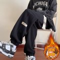 裤子男士休闲加绒运动卫裤秋冬季新款美式宽松型束脚长裤 2XL 黑色【加绒款】