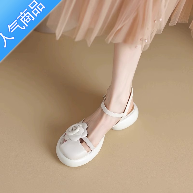 SUNTEK林小森设计感厚底凉鞋女2023新款仙女时尚花朵舒适软底包头鞋高清大图