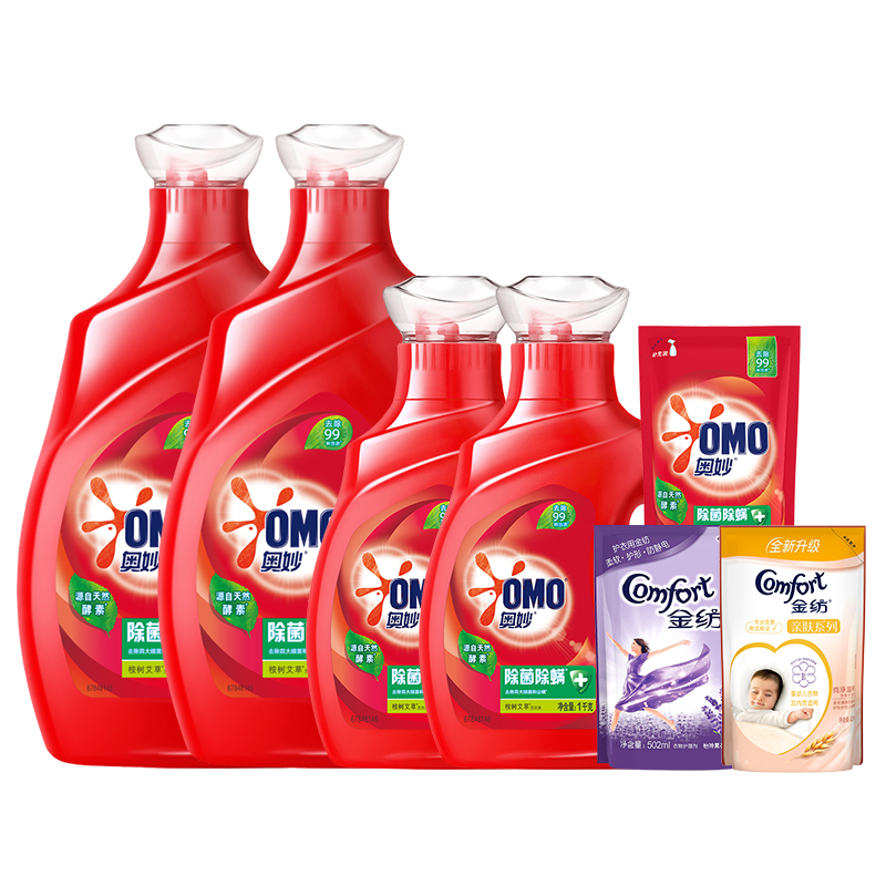 [16.8斤+礼包]奥妙(OMO) 除菌除螨洗衣液 3kg*2+1kg*2+400g+衣物洗护赠品礼包[联合利华]高清大图