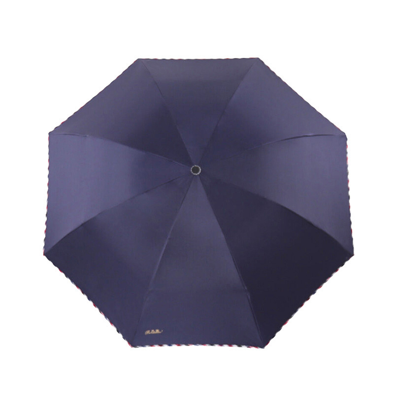 天堂伞 黑胶碰击布格子边三折商务晴雨伞 30242DLCJ高清大图