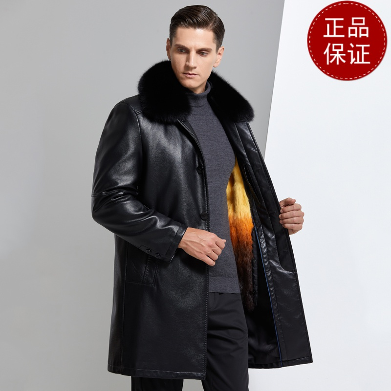 免费顺丰试穿 过膝款真皮大衣男尼克服金貂内胆皮草加绒加厚山羊皮派克服外套2024冬装新款轻奢皮草真皮大码外套男装