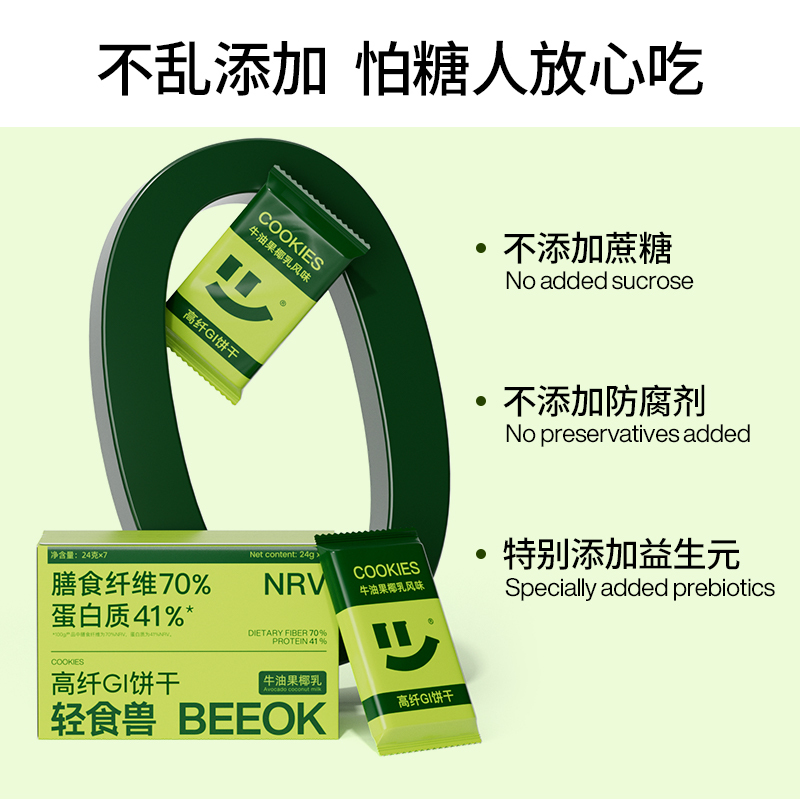 轻食兽 BEAST 高纤GI饼干(牛油果椰乳)168g(24g*7)8盒
