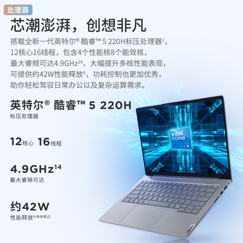 ThinkPad 联想ThinkBook 14 01CD 2025款14英寸大屏学生游戏娱乐商务办公笔记本电脑 高色域屏 定制Core5-220H 32G内存 1T固态