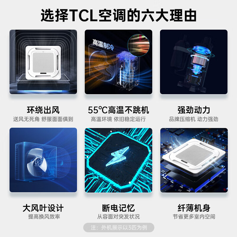 TCL中央空调商用6匹单冷天花机 吸顶空调天井机嵌入机吸顶式嵌入式吊顶机6P商铺办公室商用空调KF-140Q