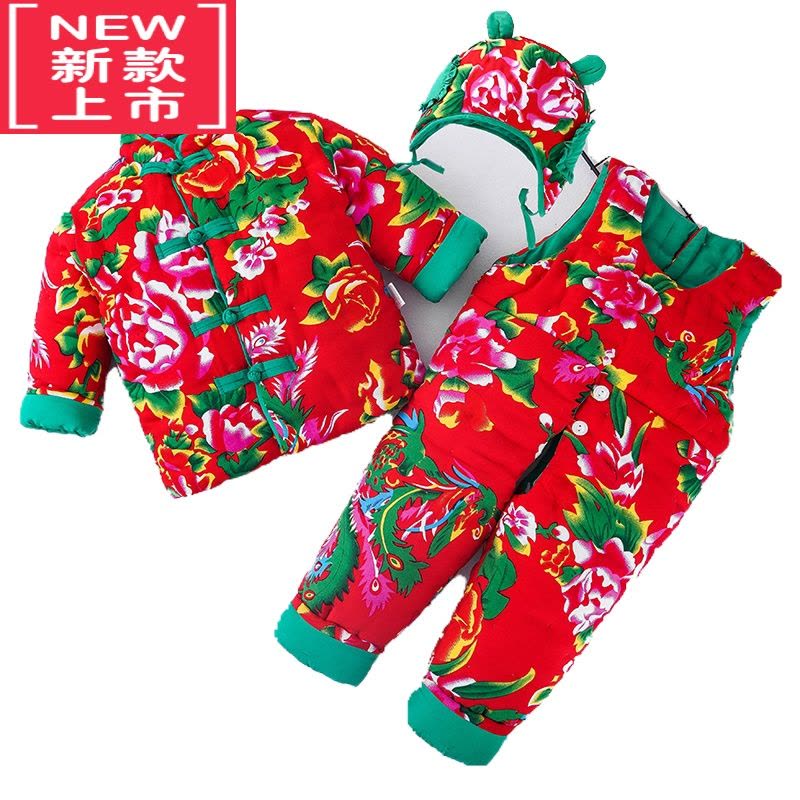 可莉允东北大花棉袄宝宝儿童女童婴儿手工棉花男童棉衣棉裤套装加厚冬季棉服图片