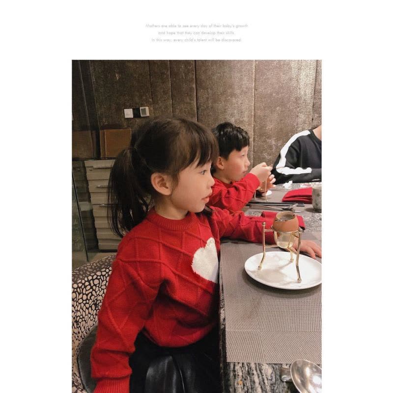 YueBin儿童男女宝宝针织衫冬季红色三口亲子装拜新年毛衣一家四口全家装亲子装全家图片