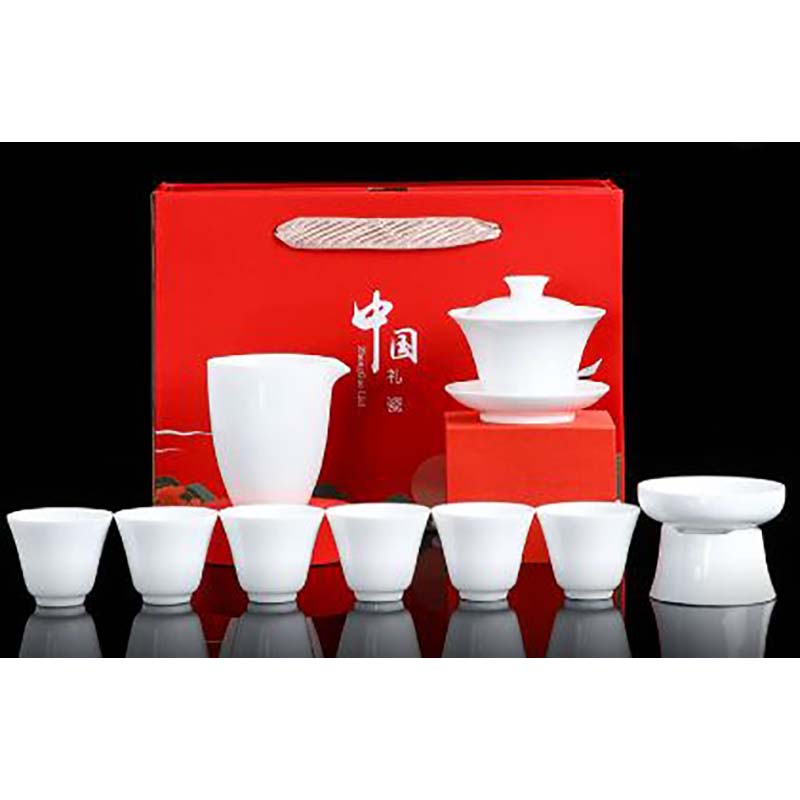 方然羊脂玉品香盖碗品香杯套装礼盒