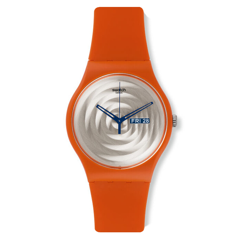 斯沃琪(SWATCH)手表 双向日历 树脂表带 石英男女通用腕表 鲜亮橙黄SUOO702
