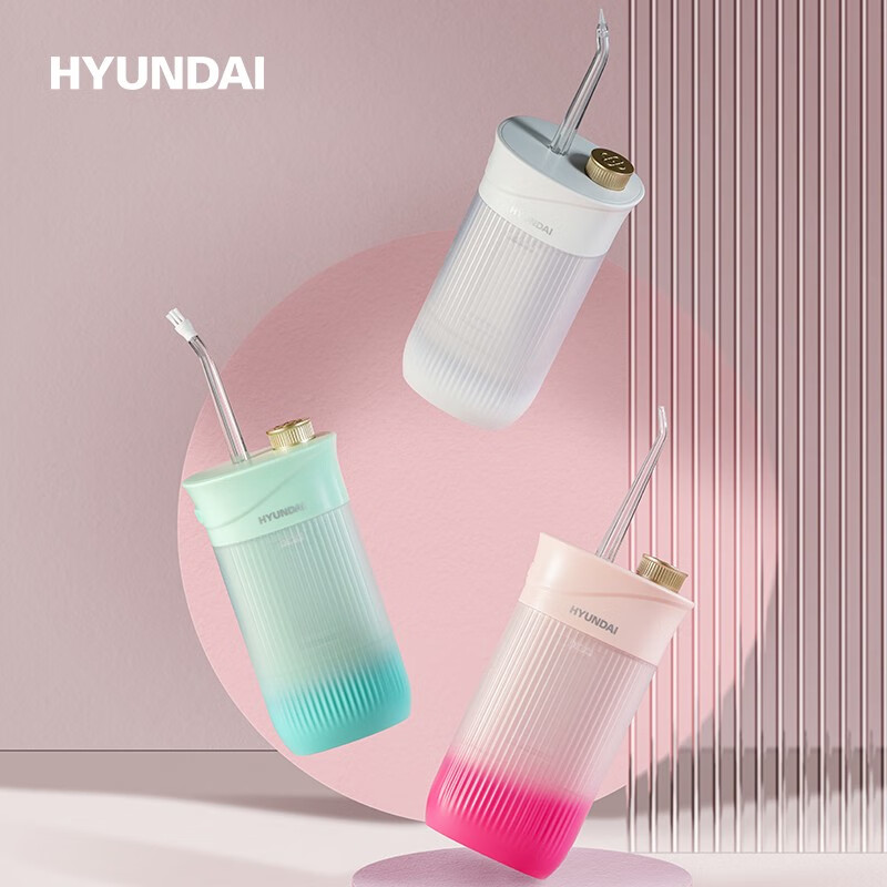 HYUNDAI 便携式家用洗牙器水牙线折叠防水洁牙器牙齿清洁器W2 极地白 4支喷头高清大图