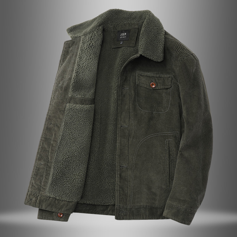 JEEP SPIRIT吉普保暖棉衣男加绒灯芯绒青中年棉服冬季翻领外套