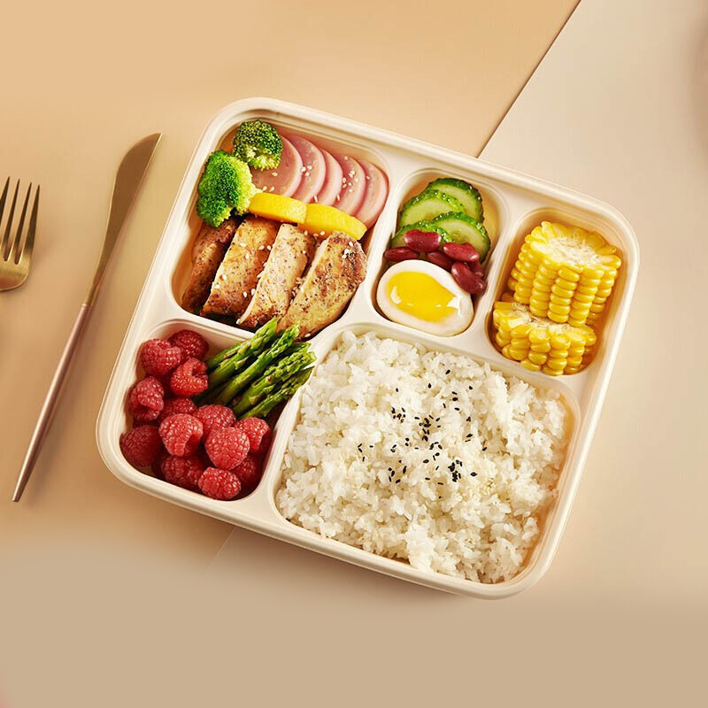 茶花(CHAHUA)可降解一次性餐盒分格饭盒环保外卖打包盒五格50个带盖【1300ml】