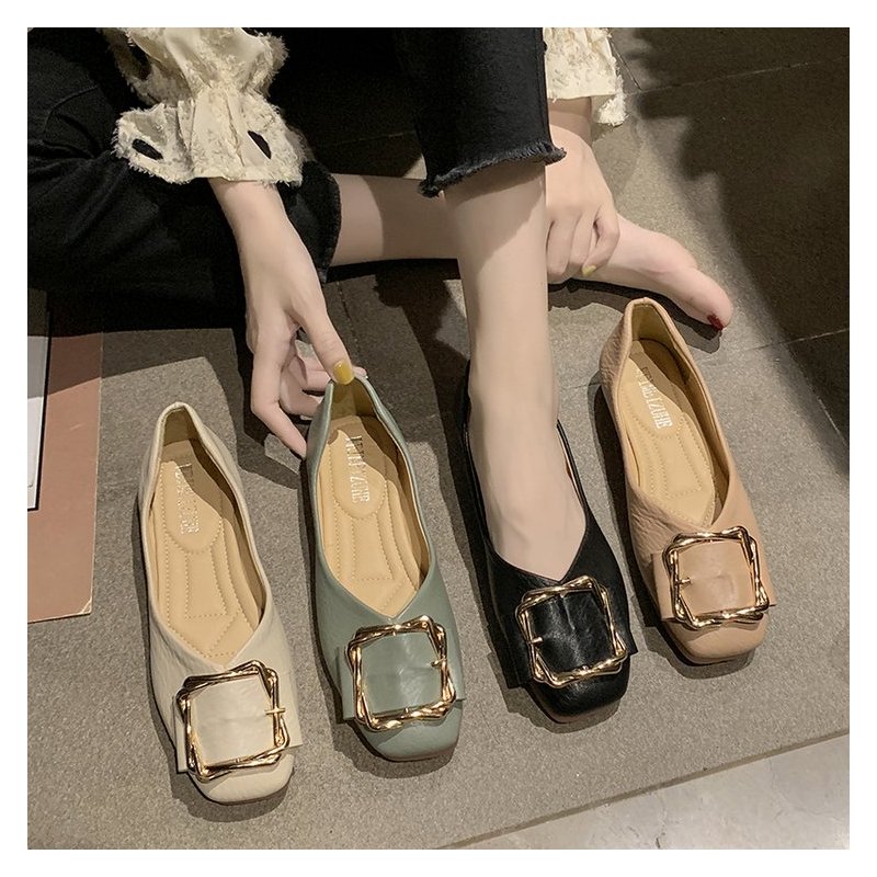 盛世尼曼春季瓢鞋2021年新款晚晚网红平底仙女单鞋百搭浅口孕妇软底