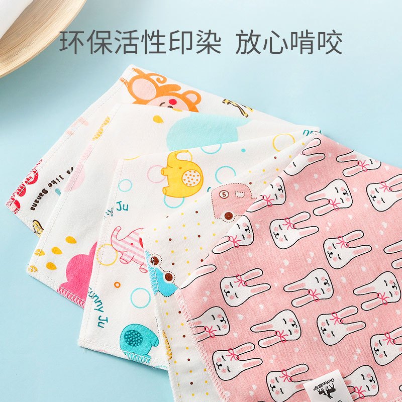 欧孕婴儿宝宝印花纯棉口水巾5条装新生儿童三角巾幼儿小围嘴