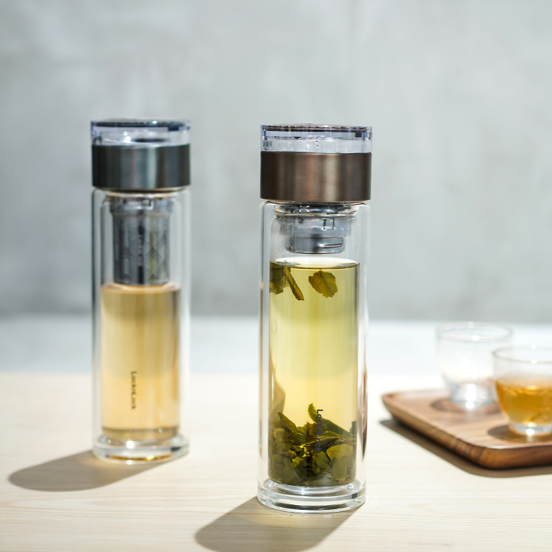 乐扣乐扣(LOCK&LOCK)茶仓双层商务杯LLG599茶水分离420ml透明玻璃杯