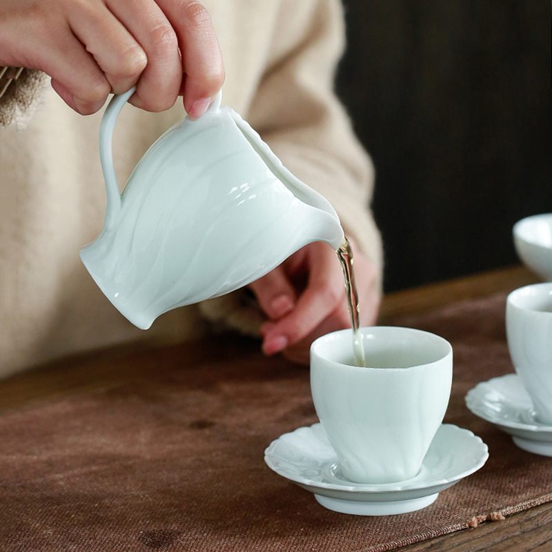 苏氏陶瓷 SUSHI CERAMICS 茶具套装螺旋盖碗款精美礼盒陶瓷功夫茶具(影青)