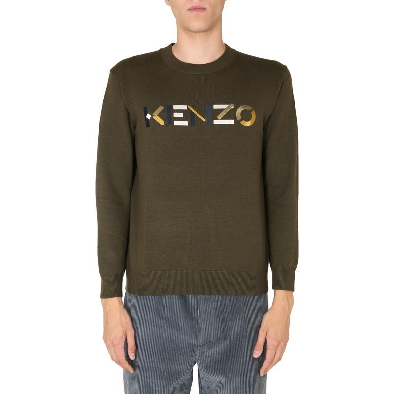高田贤三(Kenzo)绿色羊毛套头衫男圆领长袖logo刺绣运动卫衣外套高清大图