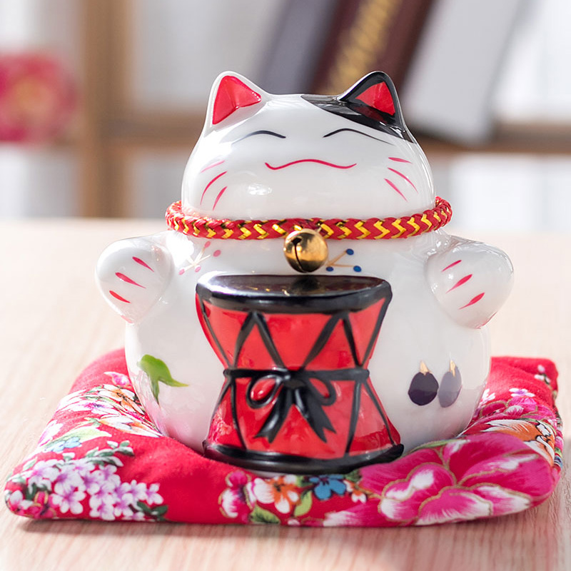 猫存钱罐家用摆件开业客厅小号储蓄收银台创意陶瓷日本发财猫 三维工匠 4.5锣鼓财运猫高清大图
