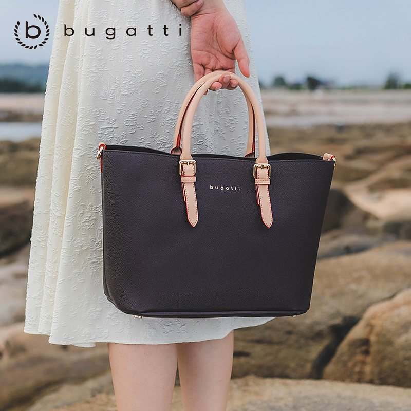 bugatti 德国轻奢品牌 女士简约斜跨手提包女时尚新款内胆水桶包欧美休闲女士包包大容量经典简约