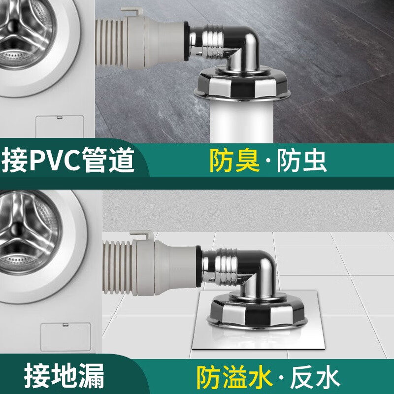 洗衣机地漏三通专用接头排水管下水道两用防臭下水管道- - 【圆形地漏盖】+直通+防溢水