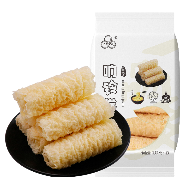 一品爽 响铃卷100g原味 油炸豆衣腐皮港式豆皮卷干货腐竹卷 素皮油卷香脆铃卷响之卷 火锅食材麻辣烫