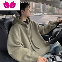 七斓美式慵懒风卫衣男连帽新款潮牌衣服春季宽松古着vinta懒衣i服 3XL 绿色高质量