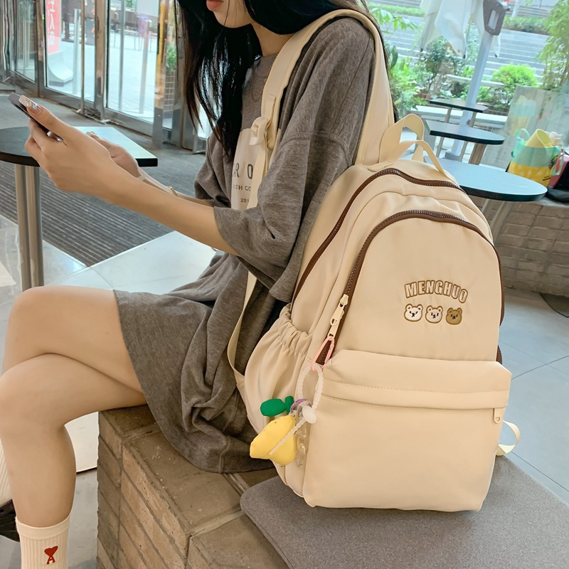 2024日系ins可爱小熊学院风双肩包女 复古少女软妹背包高中初中生书包