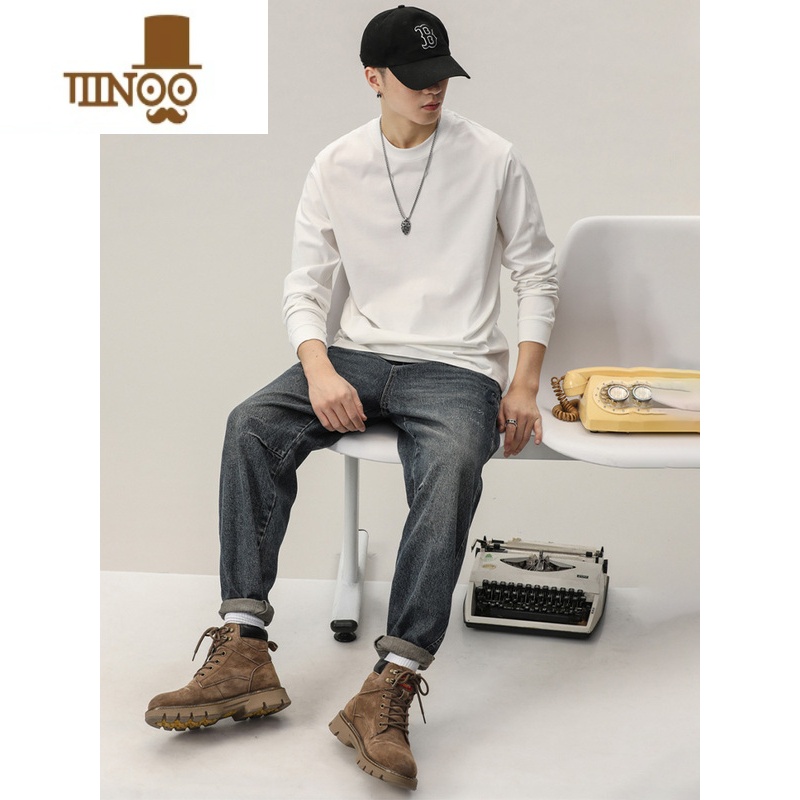 YANXU280G长袖t恤男士美式款纯色内搭宽松卫衣白t宽UY高清大图