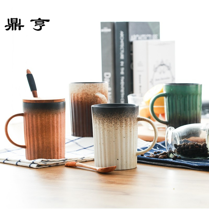 鼎亨景德镇陶瓷马克杯复古茶杯 大容量带把奶茶杯手工磨砂咖啡杯