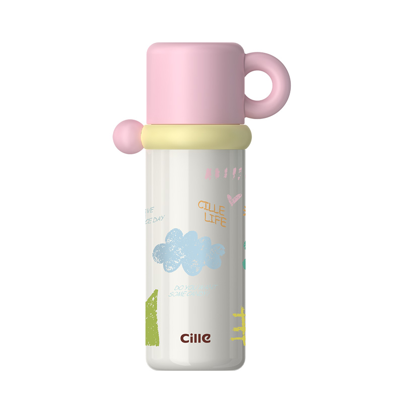 希乐儿童保温杯女生高颜值316不锈钢吸管杯学生上学便携水杯 萌趣粉