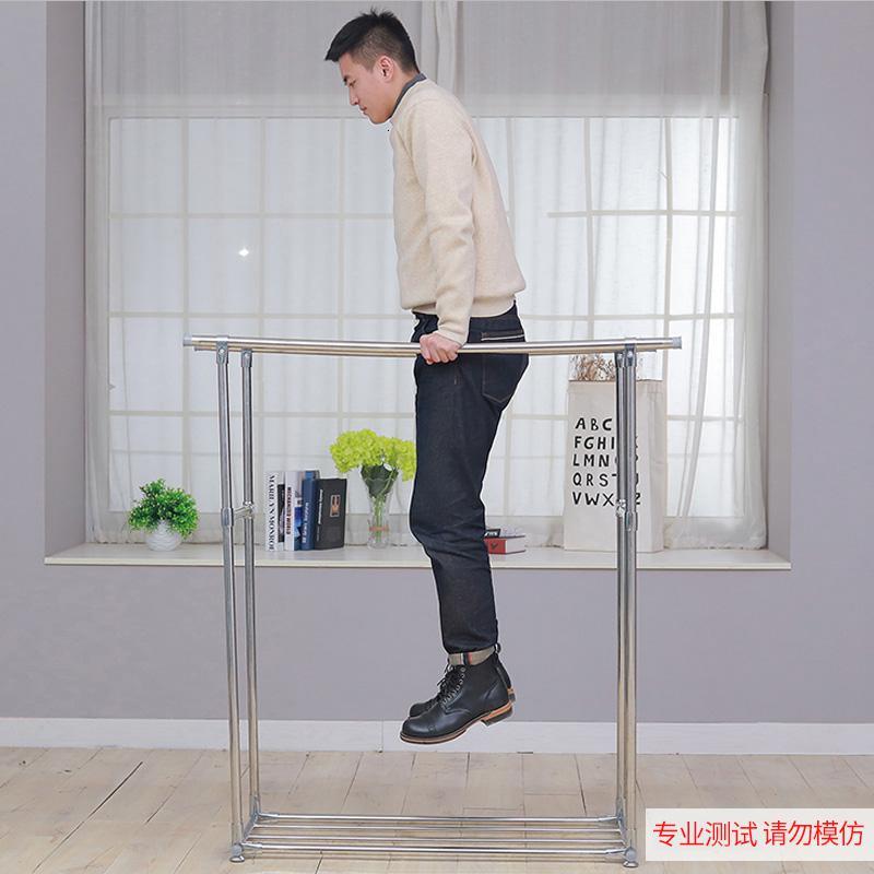 三维工匠锈钢落地双杆式 折叠室内阳台简易挂衣服架子卧室晒衣架晾衣 双杆不锈钢铝合金配件(1.2米可伸缩到2.0米)晾衣杆