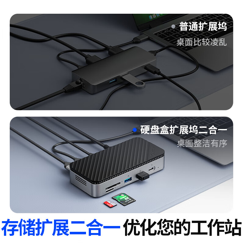 奥睿科(ORICO)硬盘盒扩展坞type-c转网口M.2 NVMe固态移动硬盘盒USB3.2高速拓展坞(无硬盘)M2P7高清大图