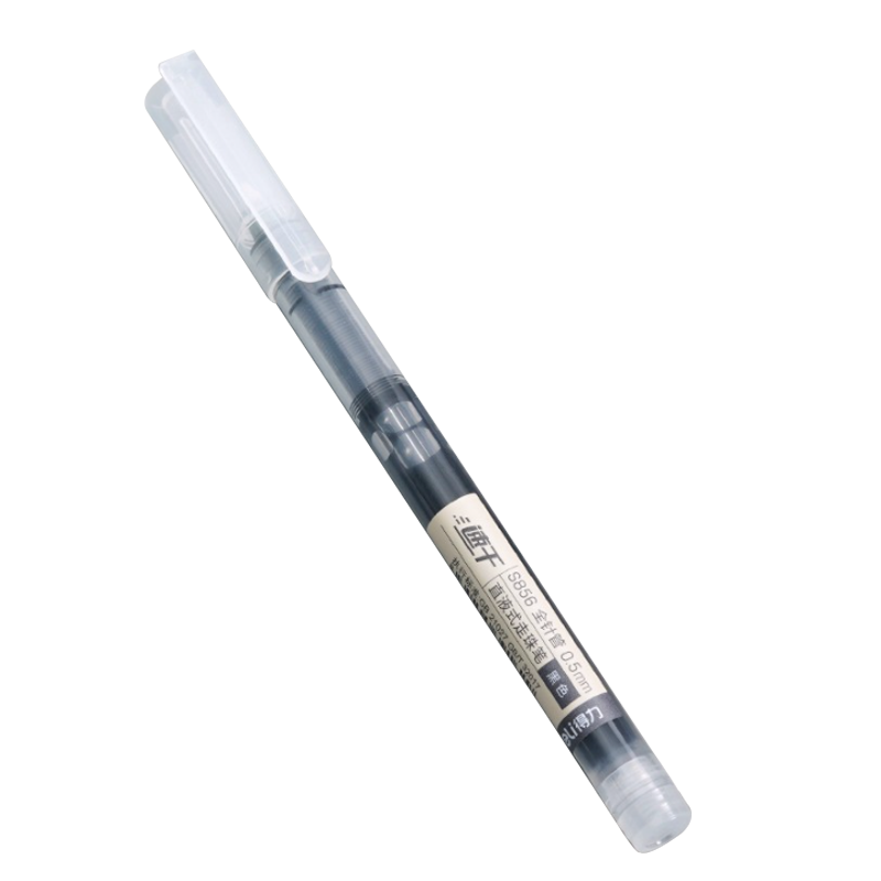 得力S856透明速干直液式走珠笔学生用中性笔黑色碳素水性直液签字水笔考试用笔0.5mm速干12支-红色