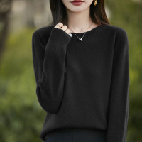 秋冬新款一线成衣圆领针织衫女套头长袖内搭打底衫上衣套头毛 M 黑色