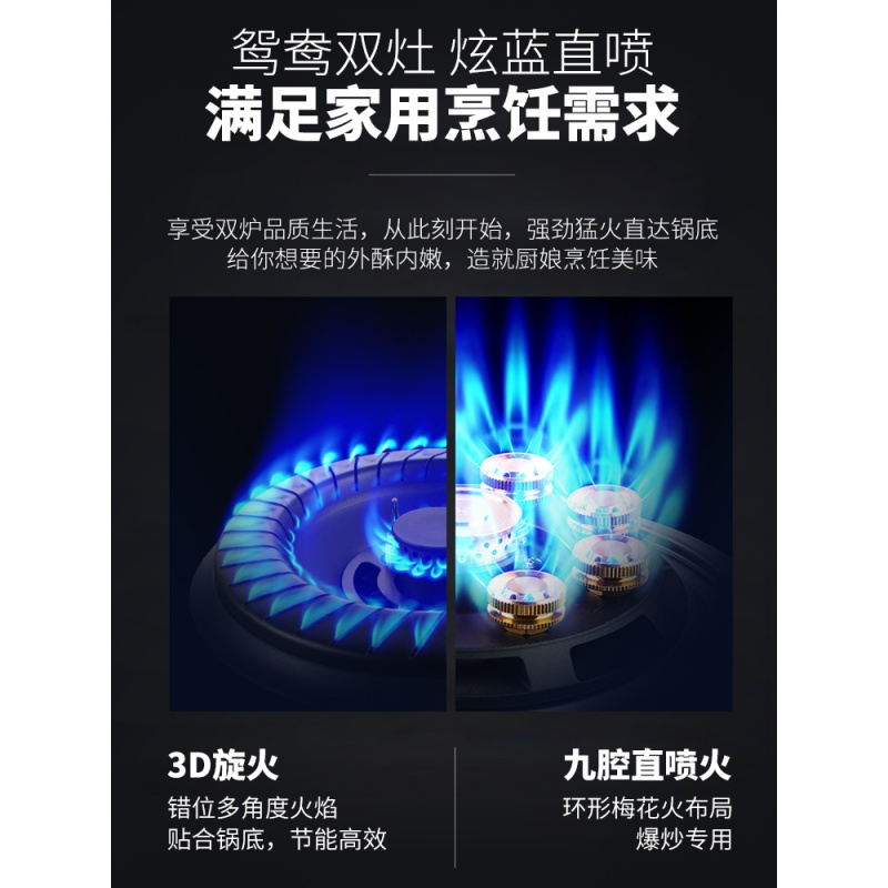 纳丽雅(Naliya)煤气灶双灶家用嵌入式台式两用天然气液 标配款加厚钢化玻璃面板+铜火盖一级能效熄火保护 天然气