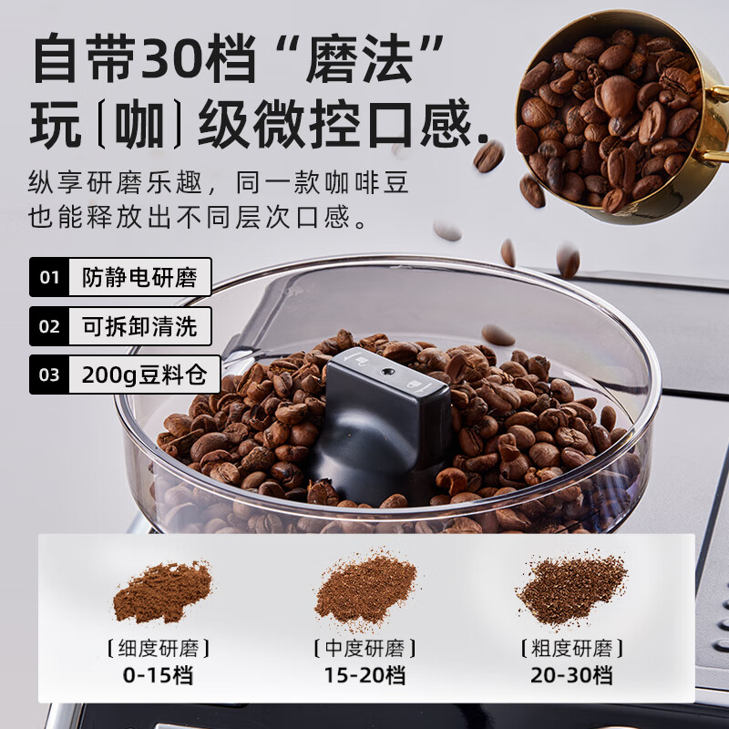 小熊(Bear)意式半自动家用咖啡机 研磨一体机现磨咖啡豆手动打奶泡KFJ-E28A5高清大图